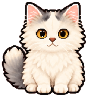 Fluffy white pixel cat